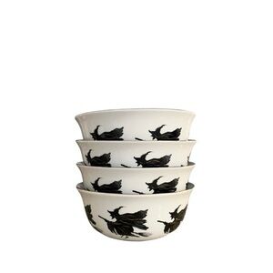 Set of 4 Potter's Studio Flying Witch Spooky Night Halloween on Broom Bowls 6.5”